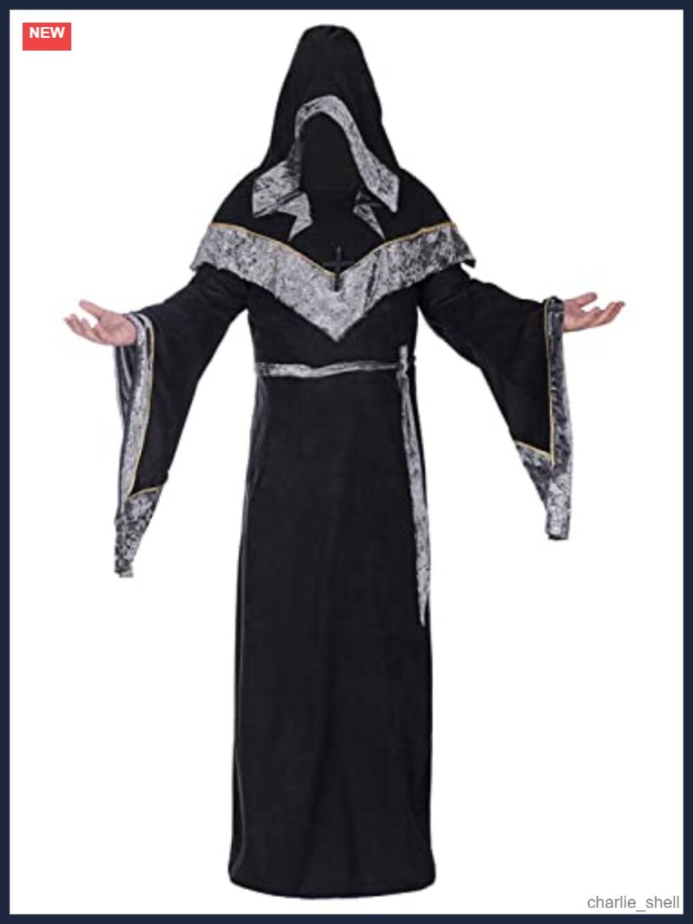 Mens Halloween Sorcerer Robe Medieval Hooded Gown Cloak Costume